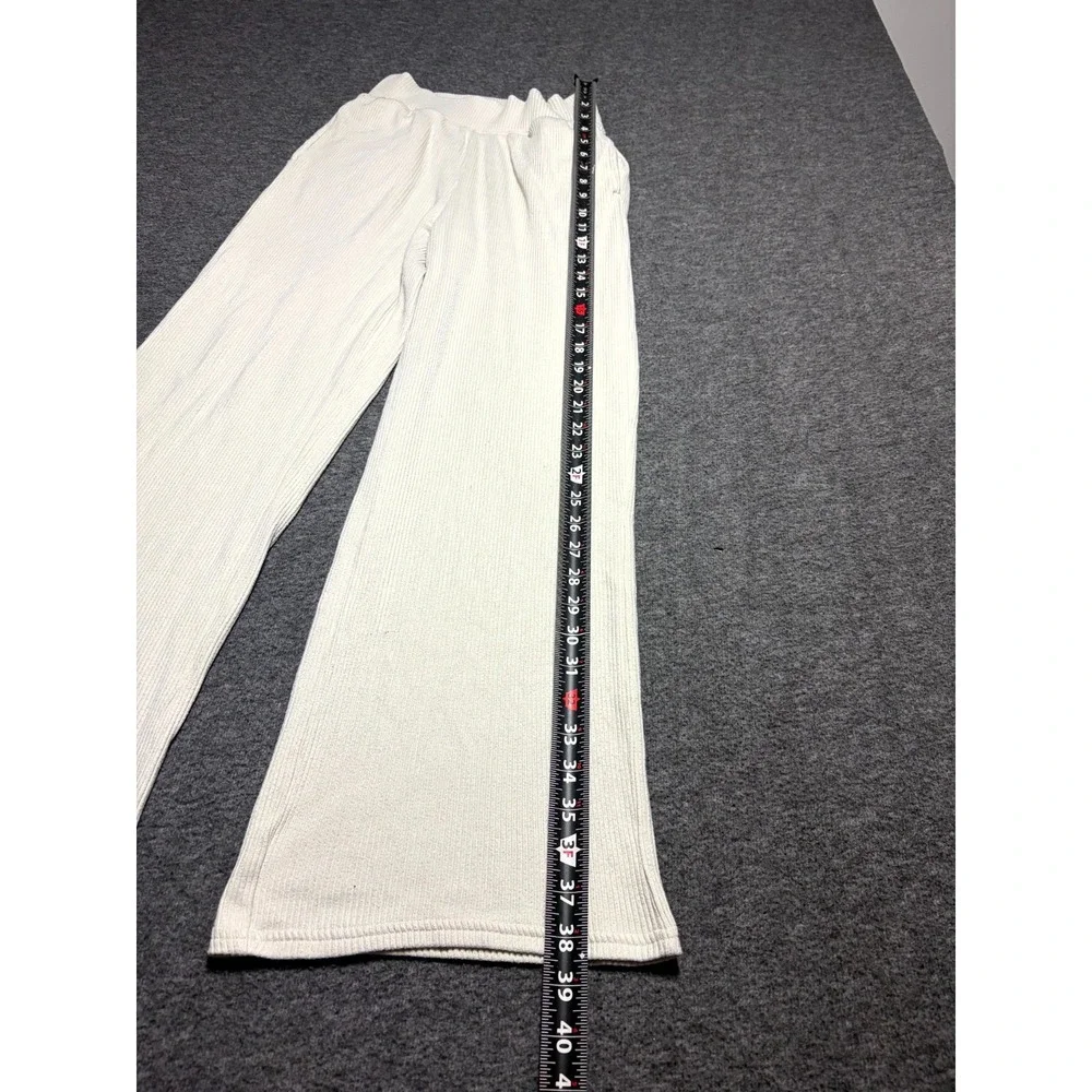 Hollister Sleep Pants Womens XS Beige Stretch Ribbed High Rise Cozy Wide Leg